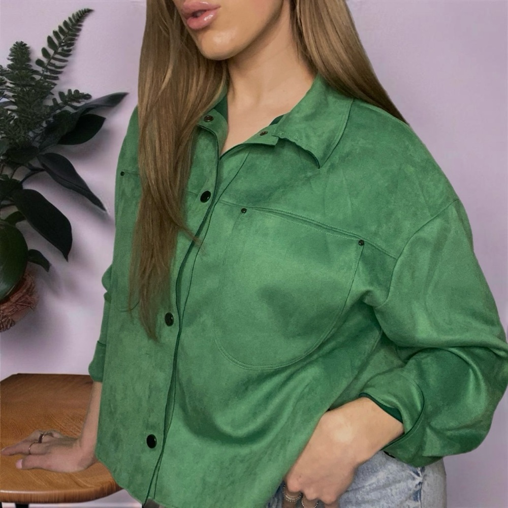 Brand New Zara Vintage Retro Green Suede Western 90s Medium Y2K Style Jacket Top